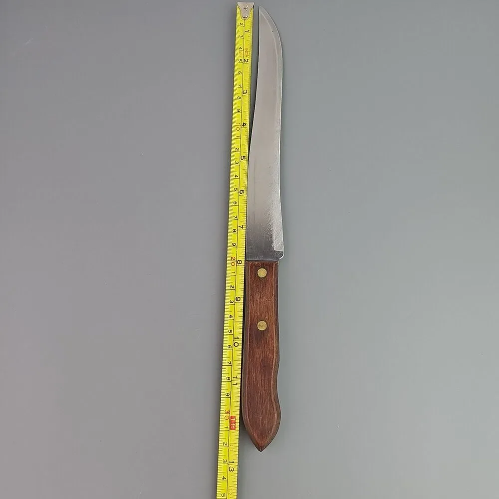 Vintage 8 inch Blade Utica Stainless Super Edge Knife Wood Handle 13 in Carving